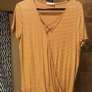 Mustard and white stripe top
